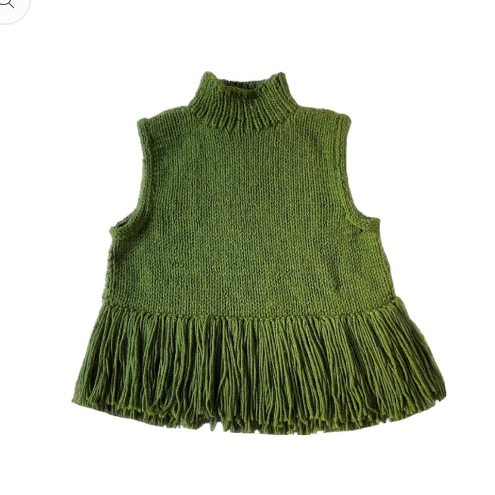 Maragua Studio Green Hand Knit Sleeveless Fringe Sweater